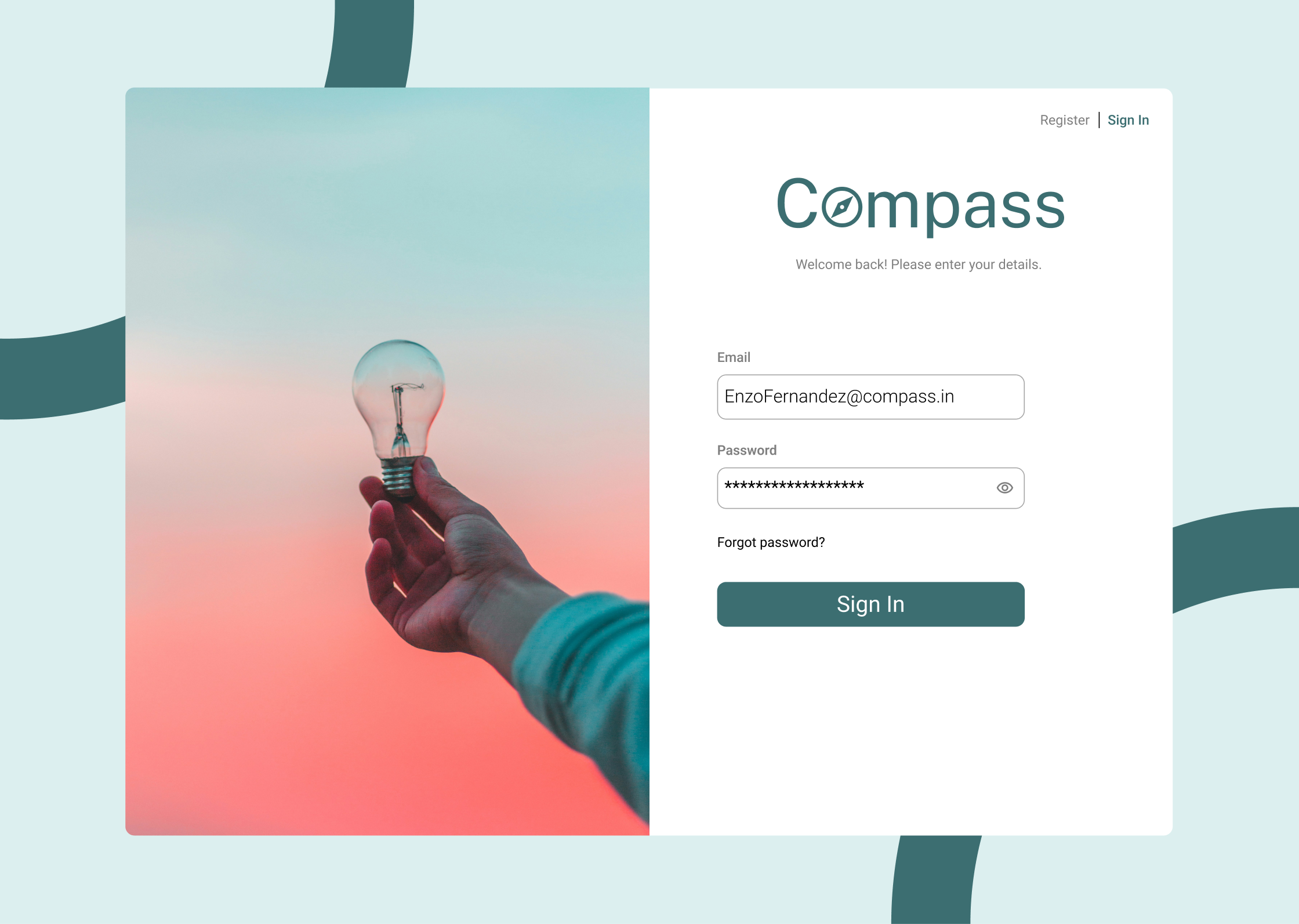 Sign up and sign in screens for the Compass platform